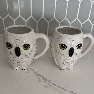 Owl Design Ceramic Mugs - White and Black
